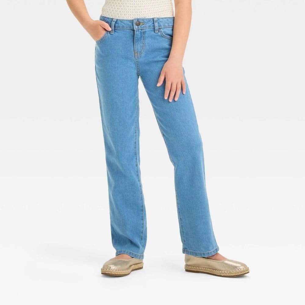 #4825 Size 6 Slim Girls' Mid-Rise Denim Straight Jeans - Cat & Jack Medium Wash - Default