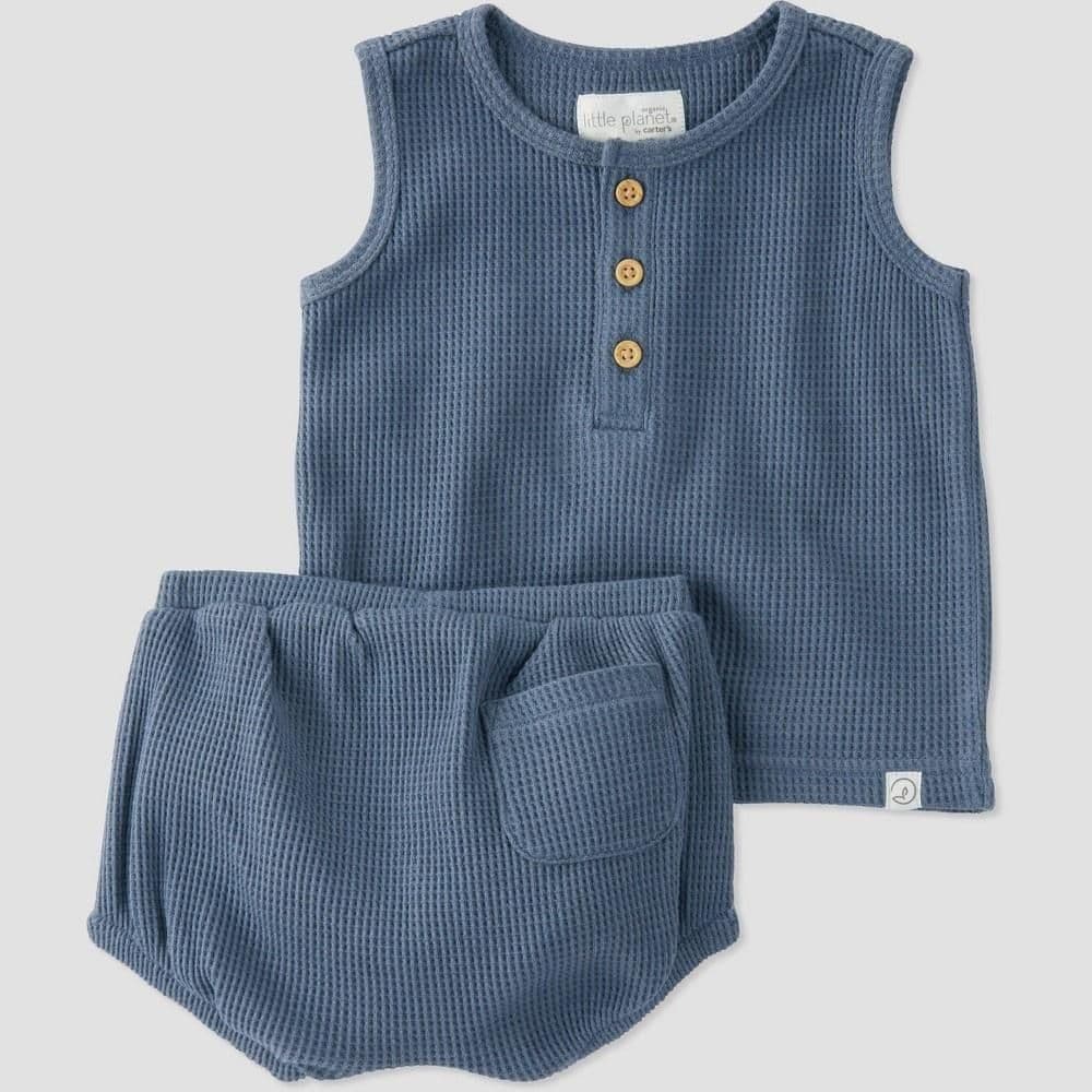 #3607 3M Little Planet by Carter's Organic Baby 2pc Waffle Knit Coordinate Set - Default