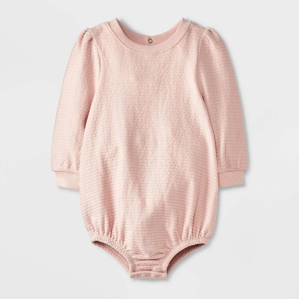 #8511 18M Grayson Mini Baby Girls' Puff Sleeve Bubble Romper - Pink - Default