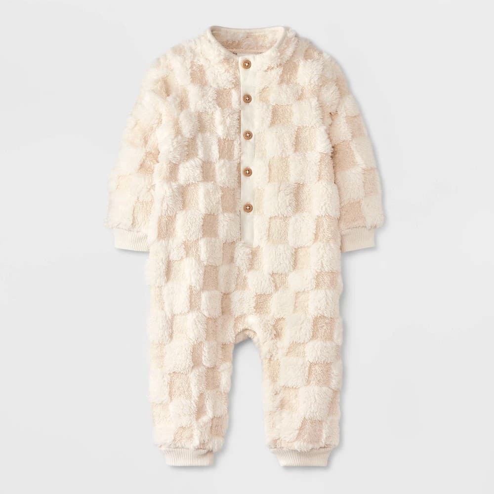#3463 Newborn Baby Shearling Romper - Cat & Jack Cream - Default
