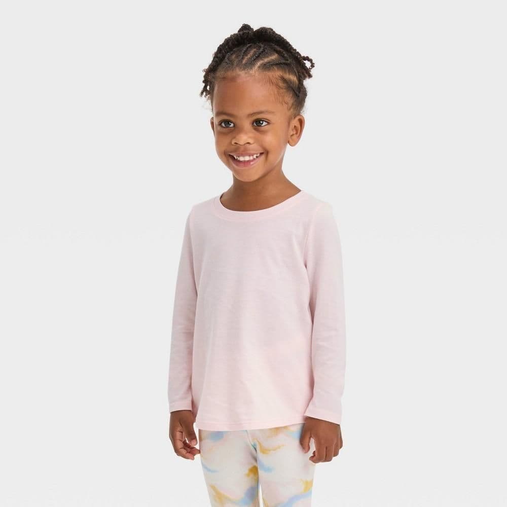 #9214 5T Toddler Girls' Solid Long Sleeve T-Shirt - Cat & Jack Light Pink - Default
