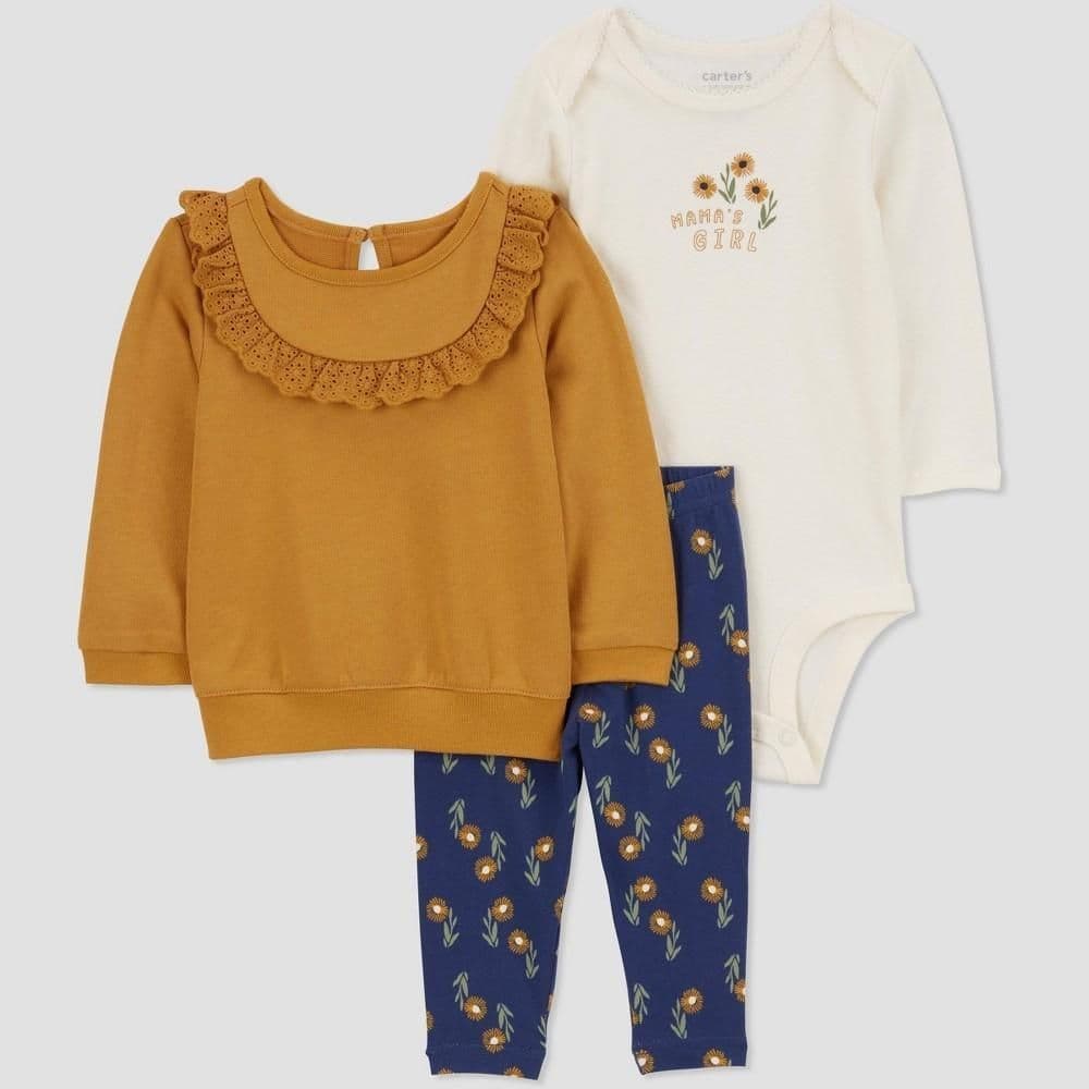 #8159 6M Carter's Just One You Baby Girls' 'Mama's Girl' 3pc Top & Bottom Set - Yellow - Default