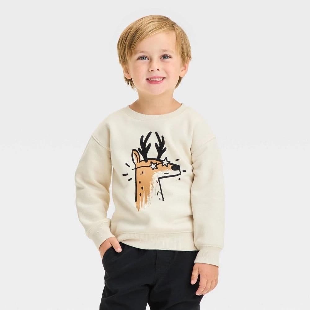 #2137 18M Toddler Boys' Deer Printed Crewneck Sweatshirt - Cat & Jack Beige - Default