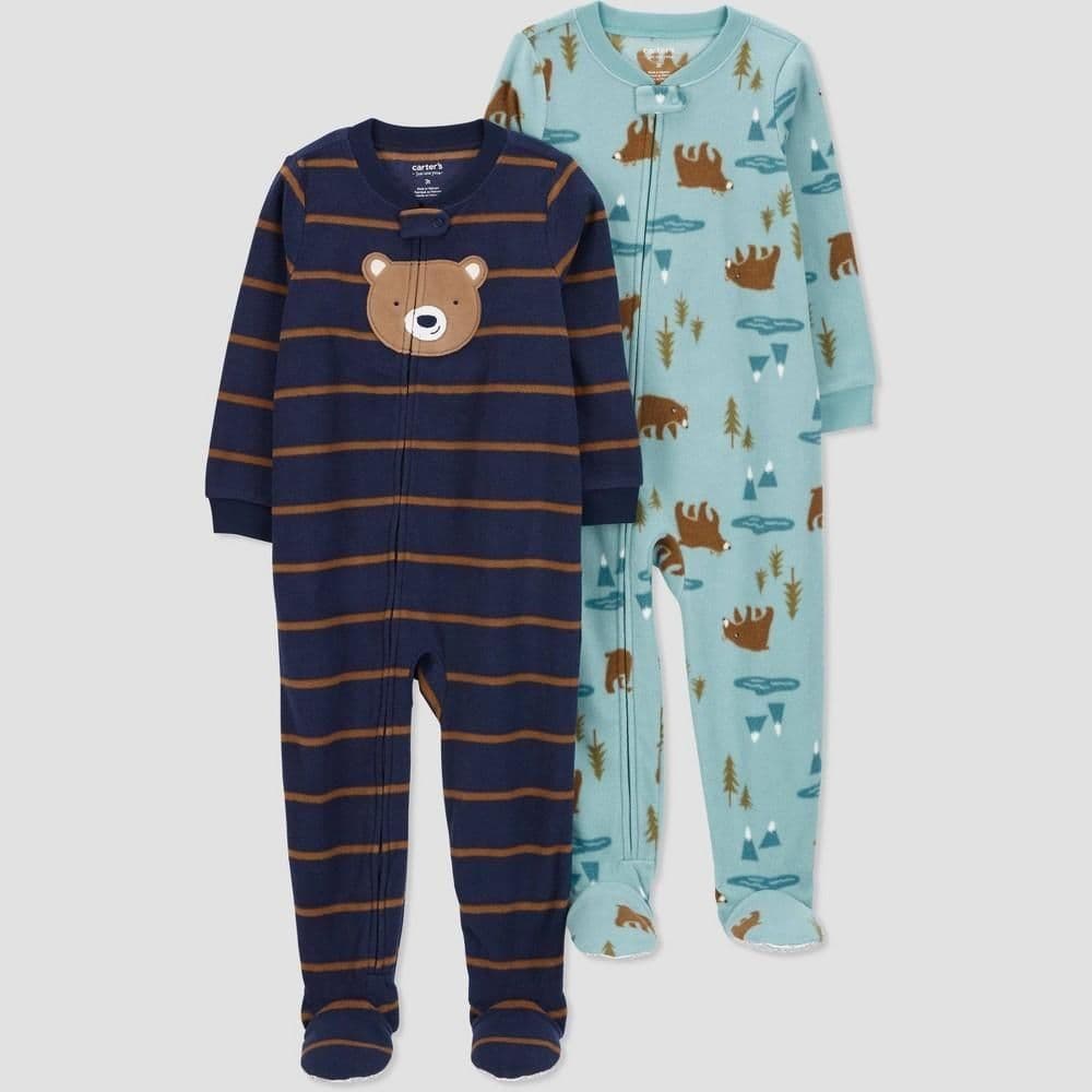 #2062 18M Carter'sToddler Boys' Bears Striped Fleece Footed Pajamas - Blue - Default