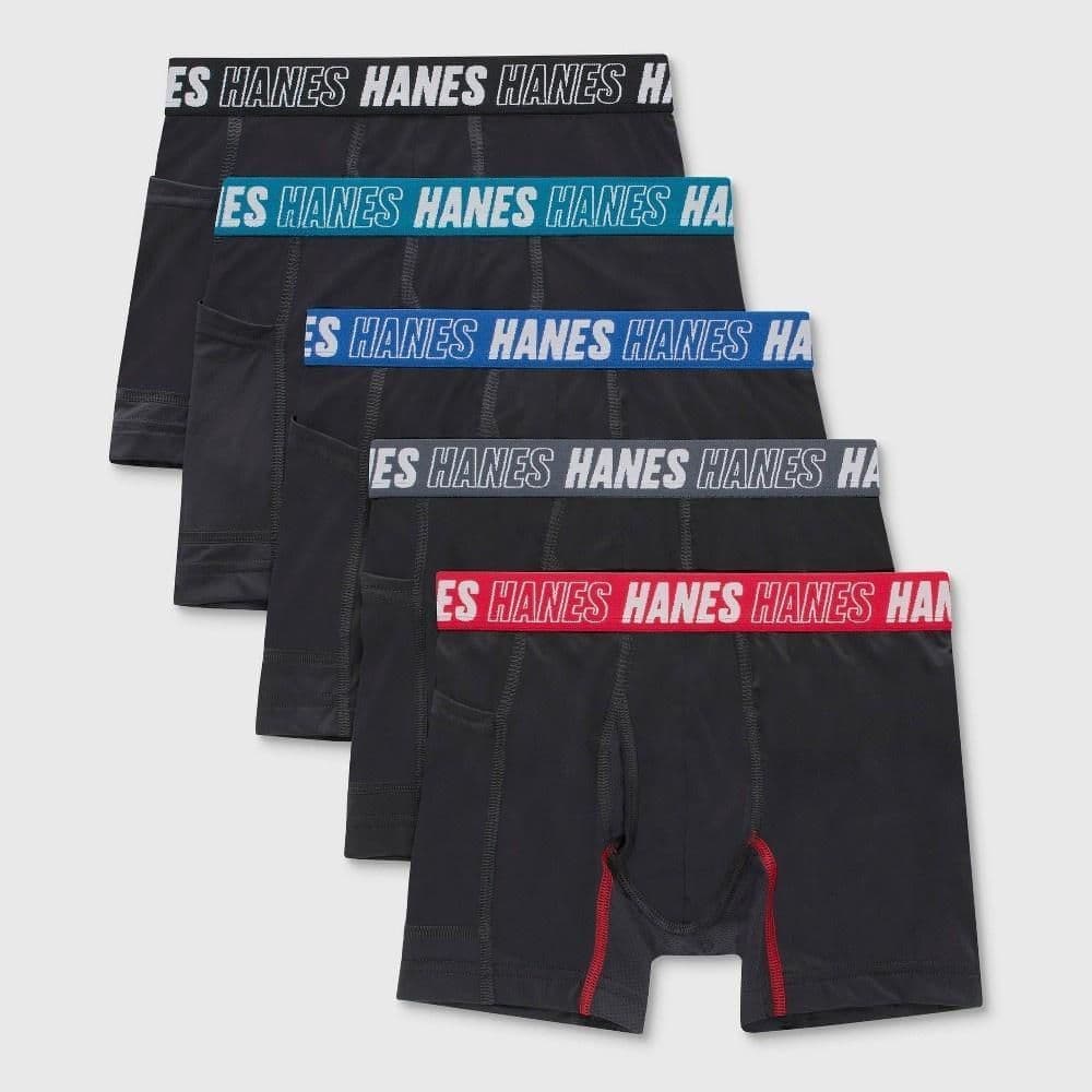 #5635 Large Hanes Moves Boys' 5pk Anti-Chafe Boxer Briefs - Black - Default