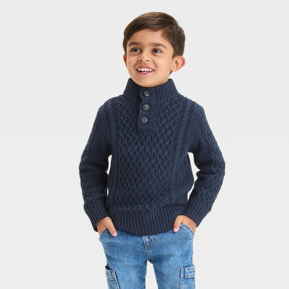 #9002 4T Toddler Boys' Mockneck Pullover Sweater - Cat & Jack Navy Blue - Default