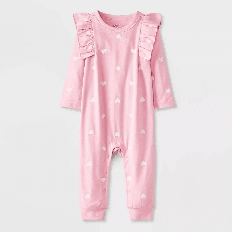 #1961 18M Baby Girls' Heart Printed Romper - Cat & Jack Light Pink - Default