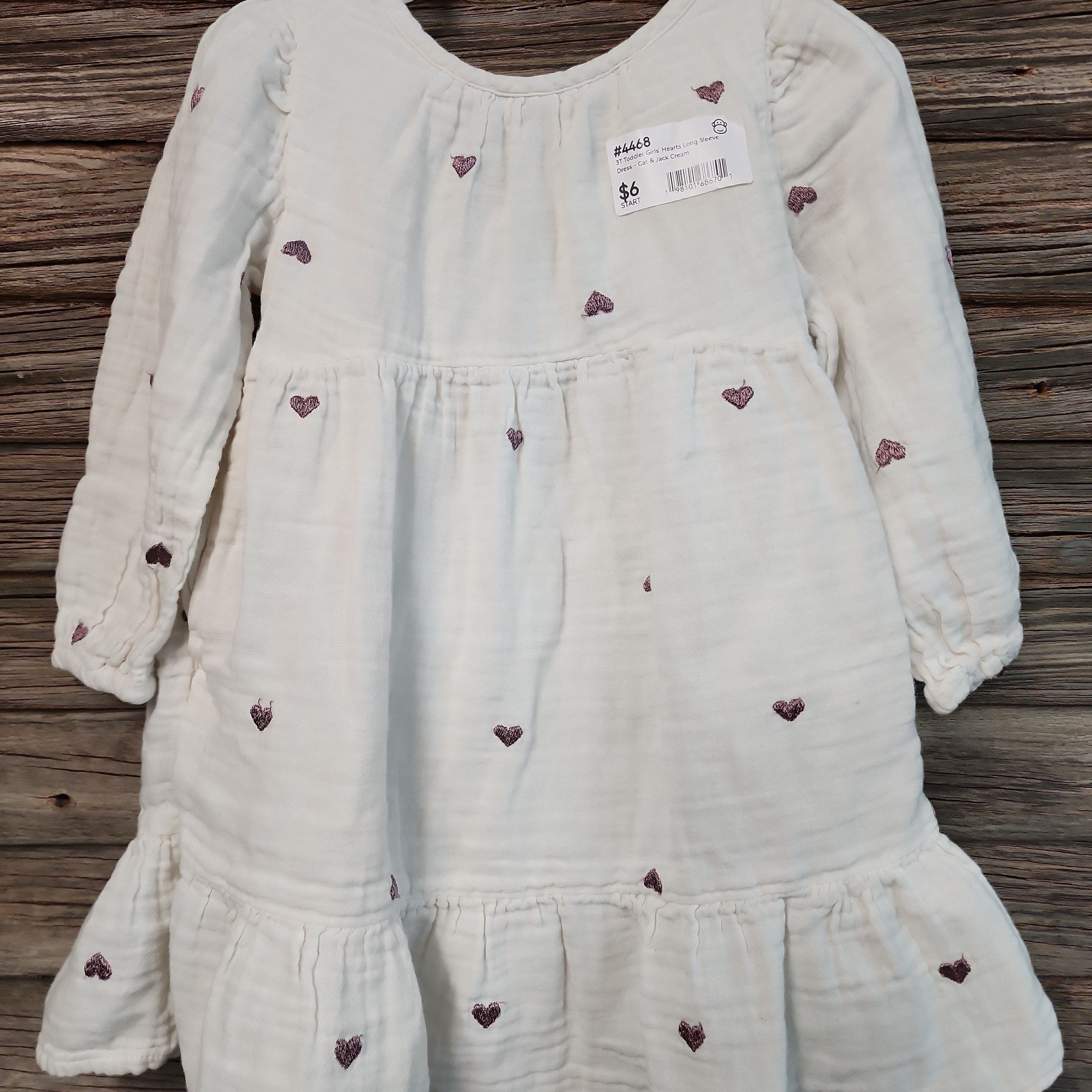 #4468 3T Toddler Girls' Hearts Long Sleeve Dress - Cat & Jack Cream - Default - Thumbnail 2