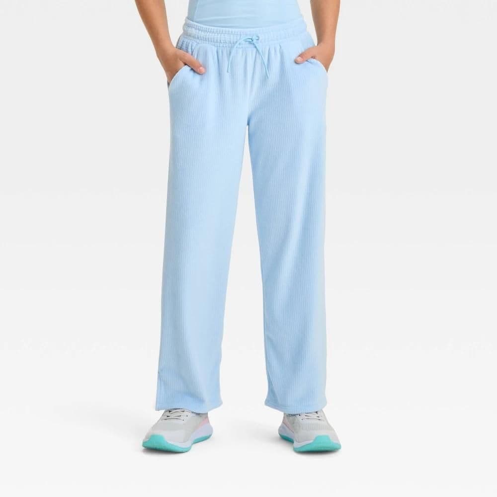 #5630 Large Girls' Velour Pants - All In Motion Aqua Blue - Default