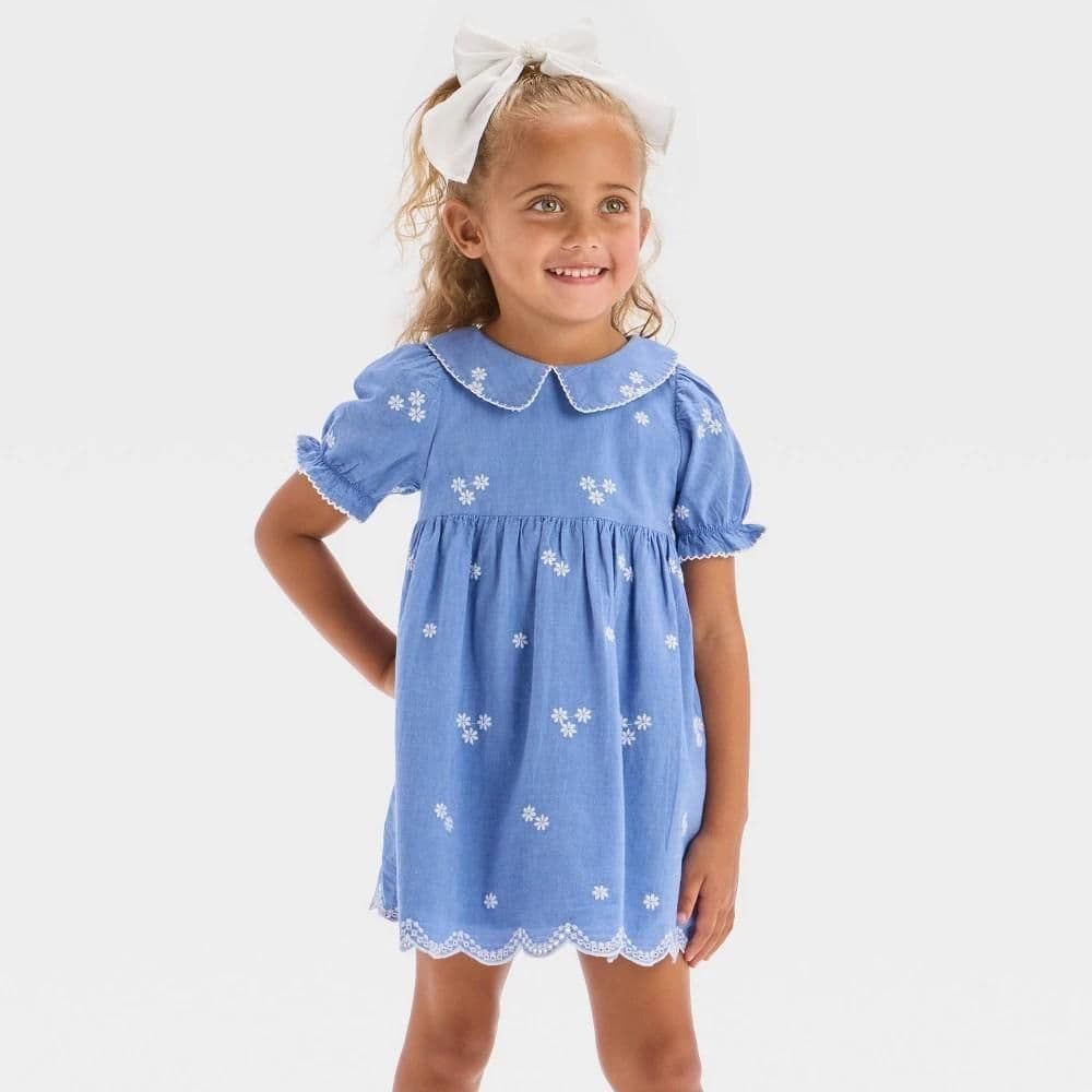 #9063 4T Toddler Girls' Floral Woven Dress - Cat & Jack Blue - Default