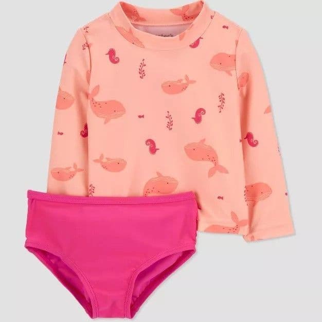 #0296 6M Carter's Baby Girls' Long Sleeve Sealife Rash Guard Set - Pink - Default