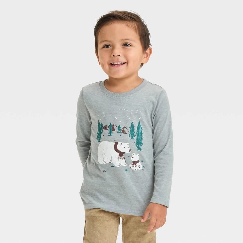 #8997 4T Toddler Boys' Long Sleeve Polar Bear Graphic T-Shirt - Cat & Jack Gray - Default