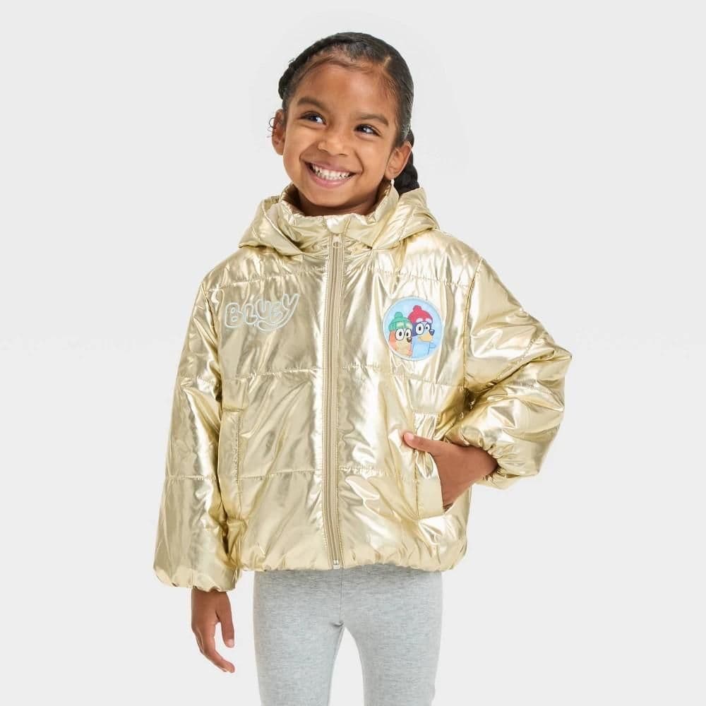 #9040 4T Toddler Girls' Bluey Puffer Coat - Gold - Default