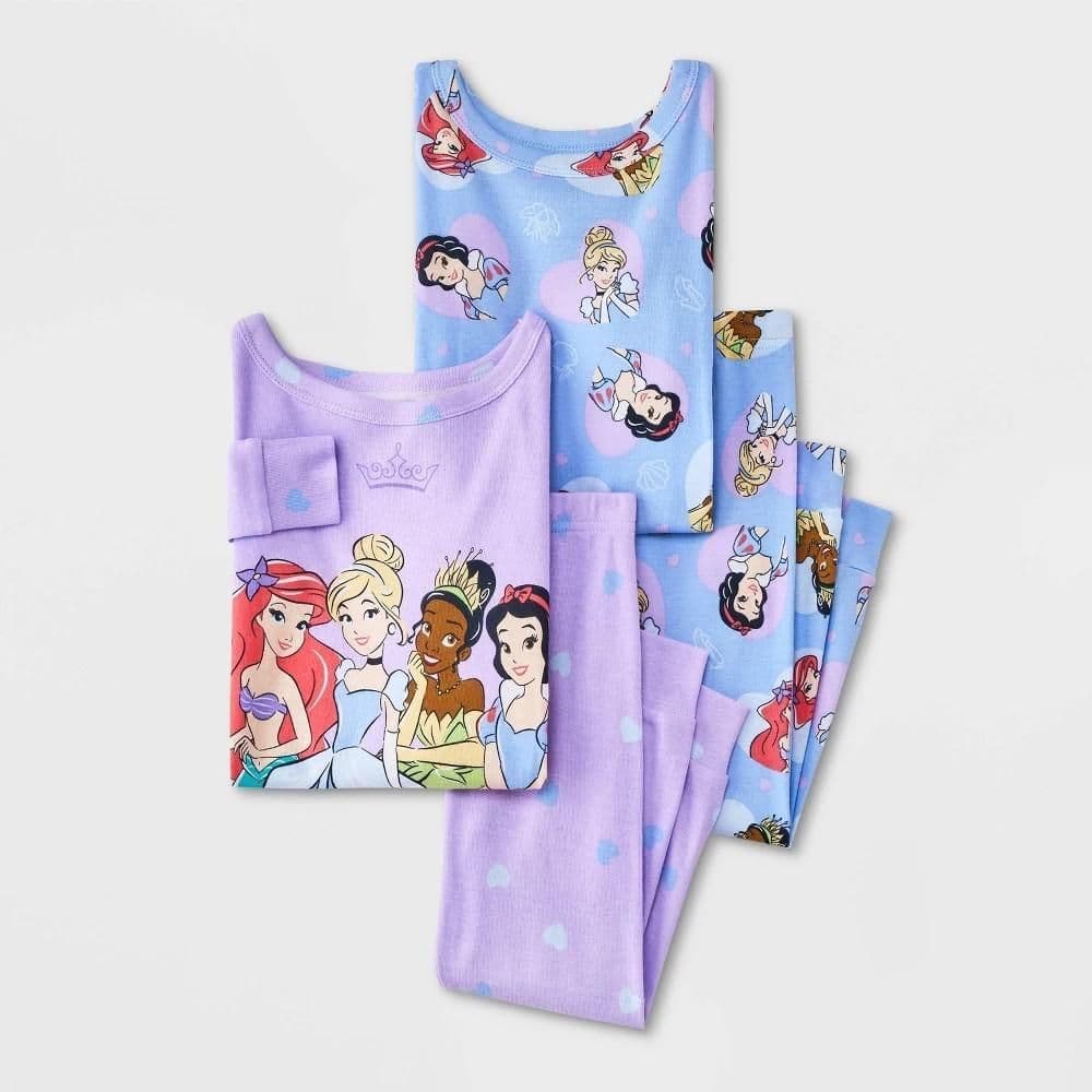 #3946 12M Toddler Girls' 4pc Snug Fit Disney Princess Cotton Pajama Set - Purple - Default