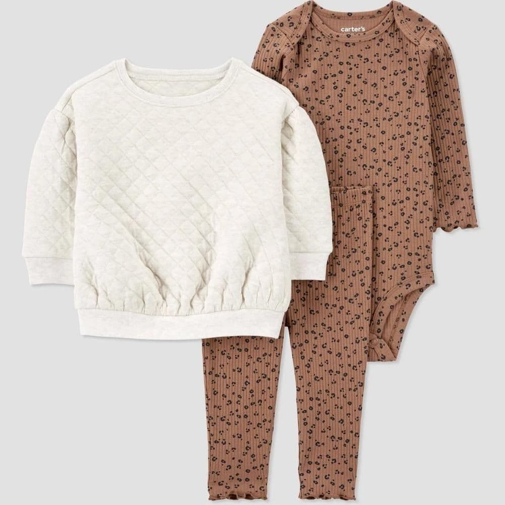 #1046 Newborn Carter's Baby Girls' 3pc CheetahTop & Bottom Set - Brown - Default