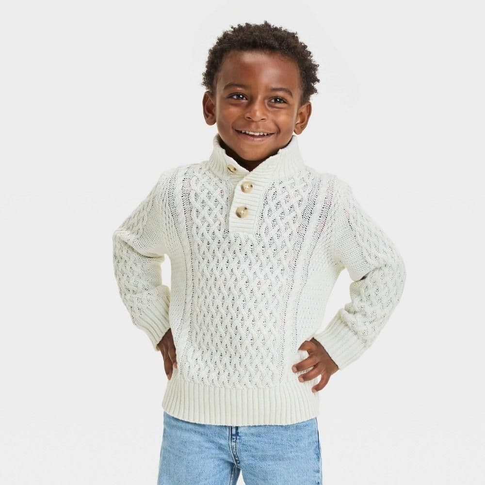 #2940 4T Toddler Boys' Mockneck Pullover Sweater - Cat & Jack Cream - Default