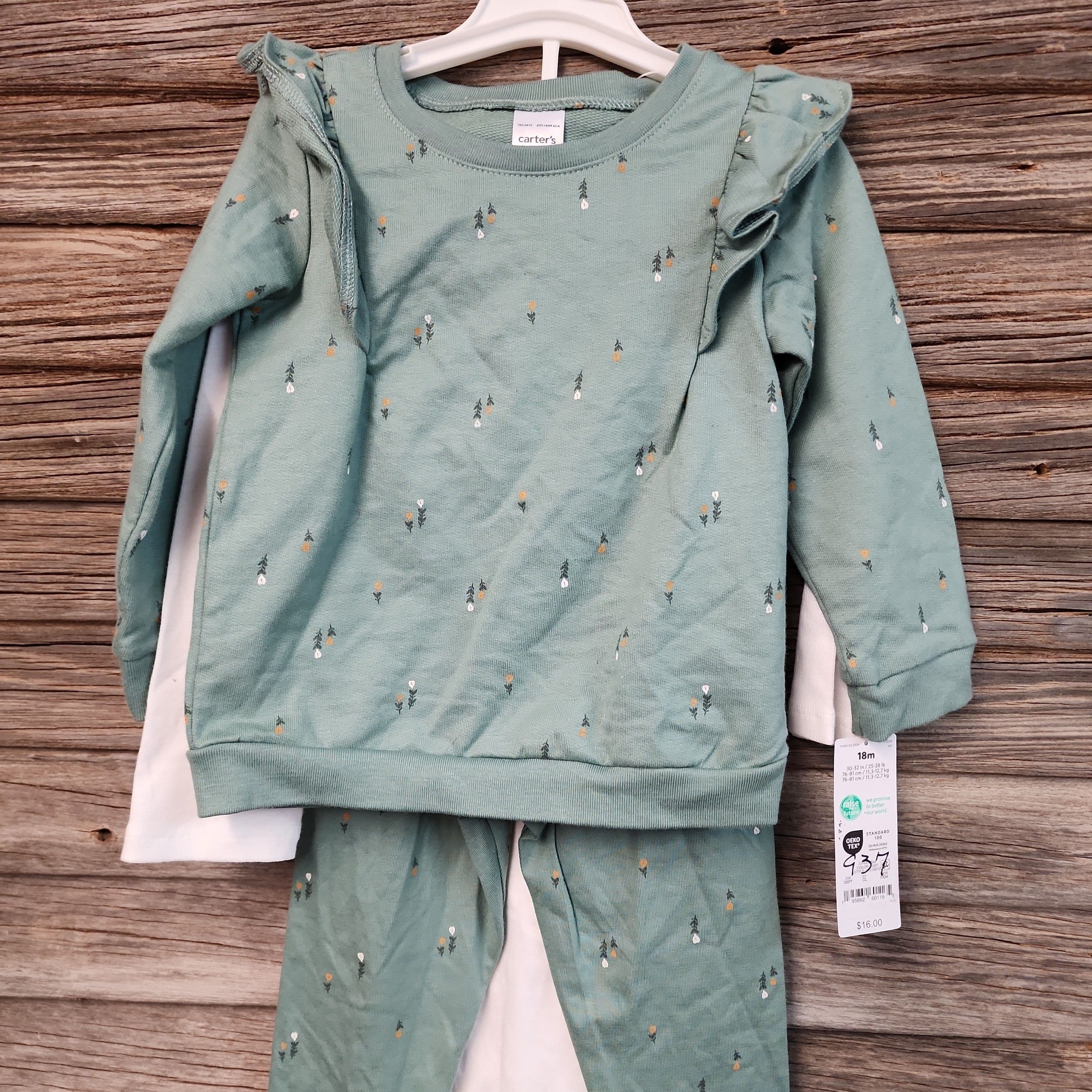 #2031 18M Carter's Baby Girls' FloralTop & Bottom Set - Green/White - Default - Thumbnail 3