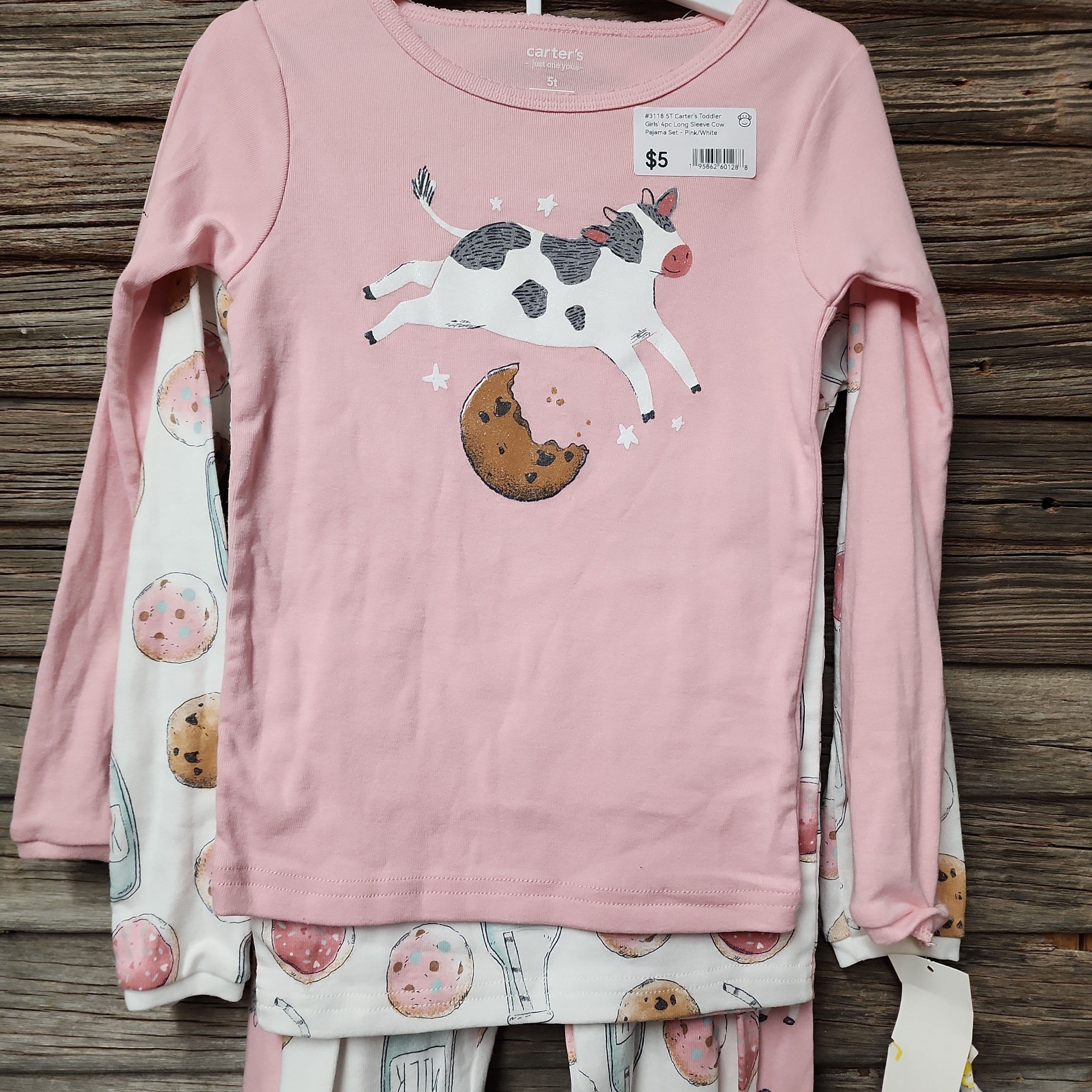 #3118 5T Carter'sToddler Girls' 4pc Long Sleeve Cow Pajama Set - Pink/White - Default