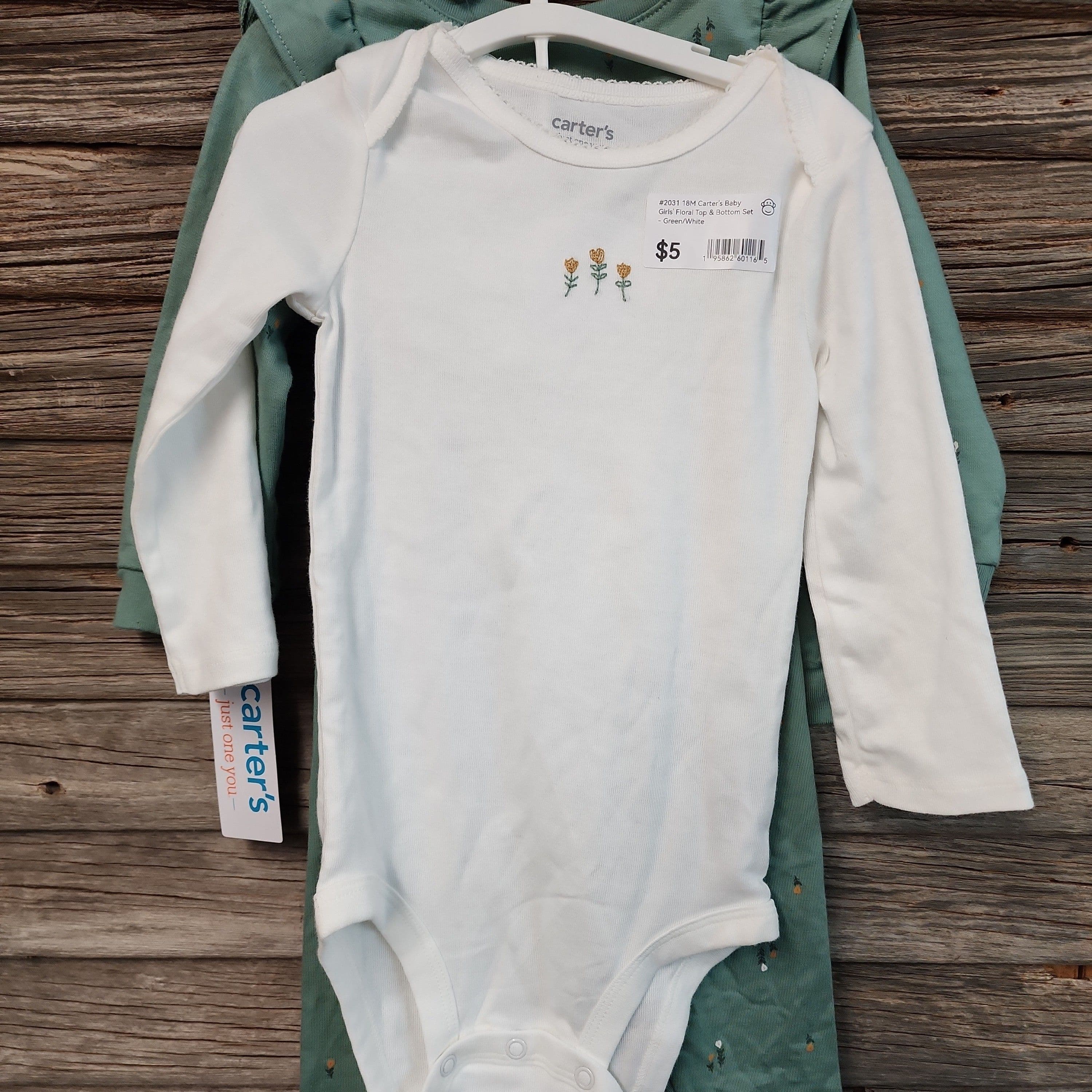 #2031 18M Carter's Baby Girls' FloralTop & Bottom Set - Green/White - Default