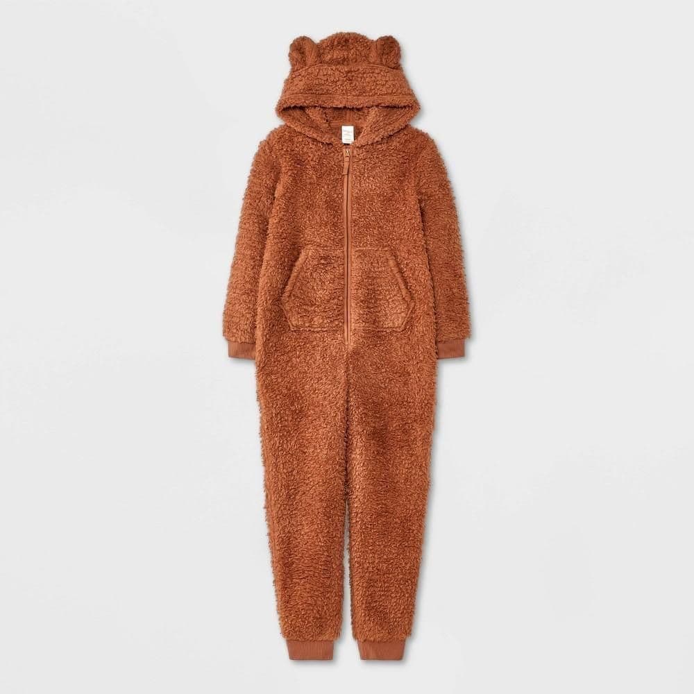 #5278 Medium Boys' Teddy Bear Long Sleeve Union Suit - Cat & Jack Brown - Default