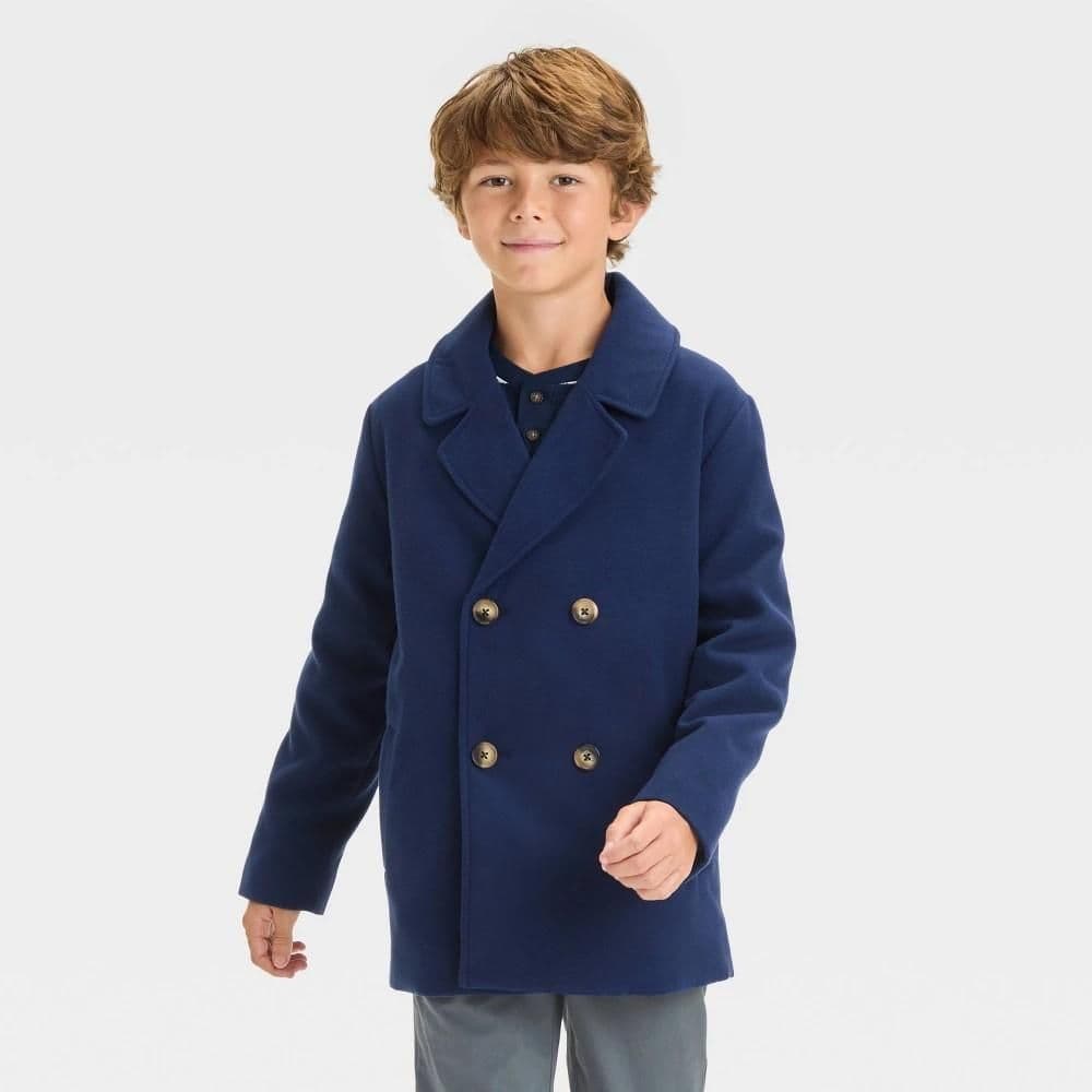#5269 Medium Boys' Solid Pea Coat - Cat & Jack Navy Blue - Default