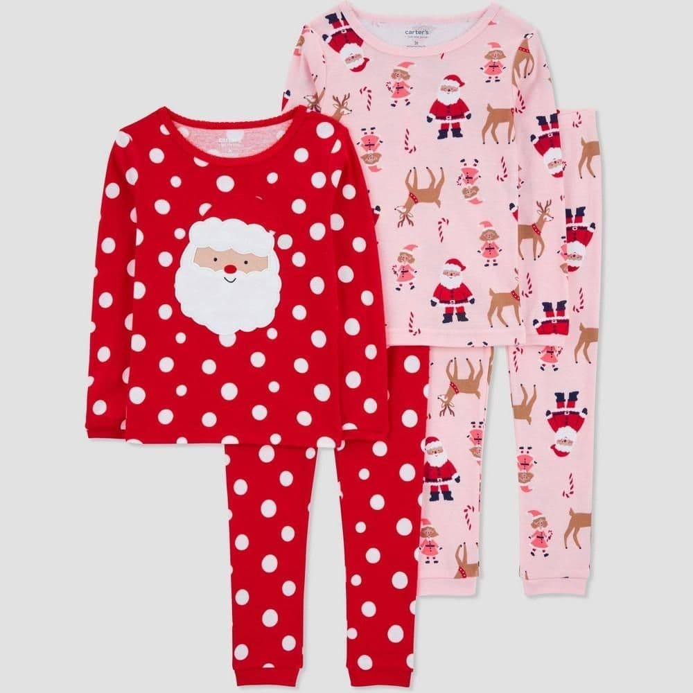 #2585 3T Carter'sToddler Girls' 4pc Snug Fit Cotton Long Sleeve Santa Christmas Pajama Set - Pink - Default