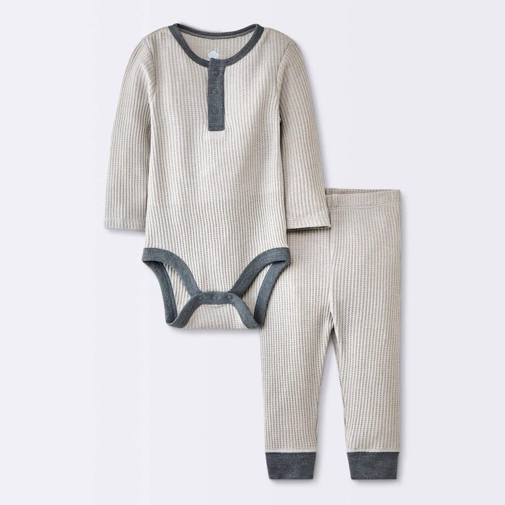 #0976 Newborn Baby Boys' 2pc Waffle Bodysuit & Pants Set - Cloud Island Gray - Default