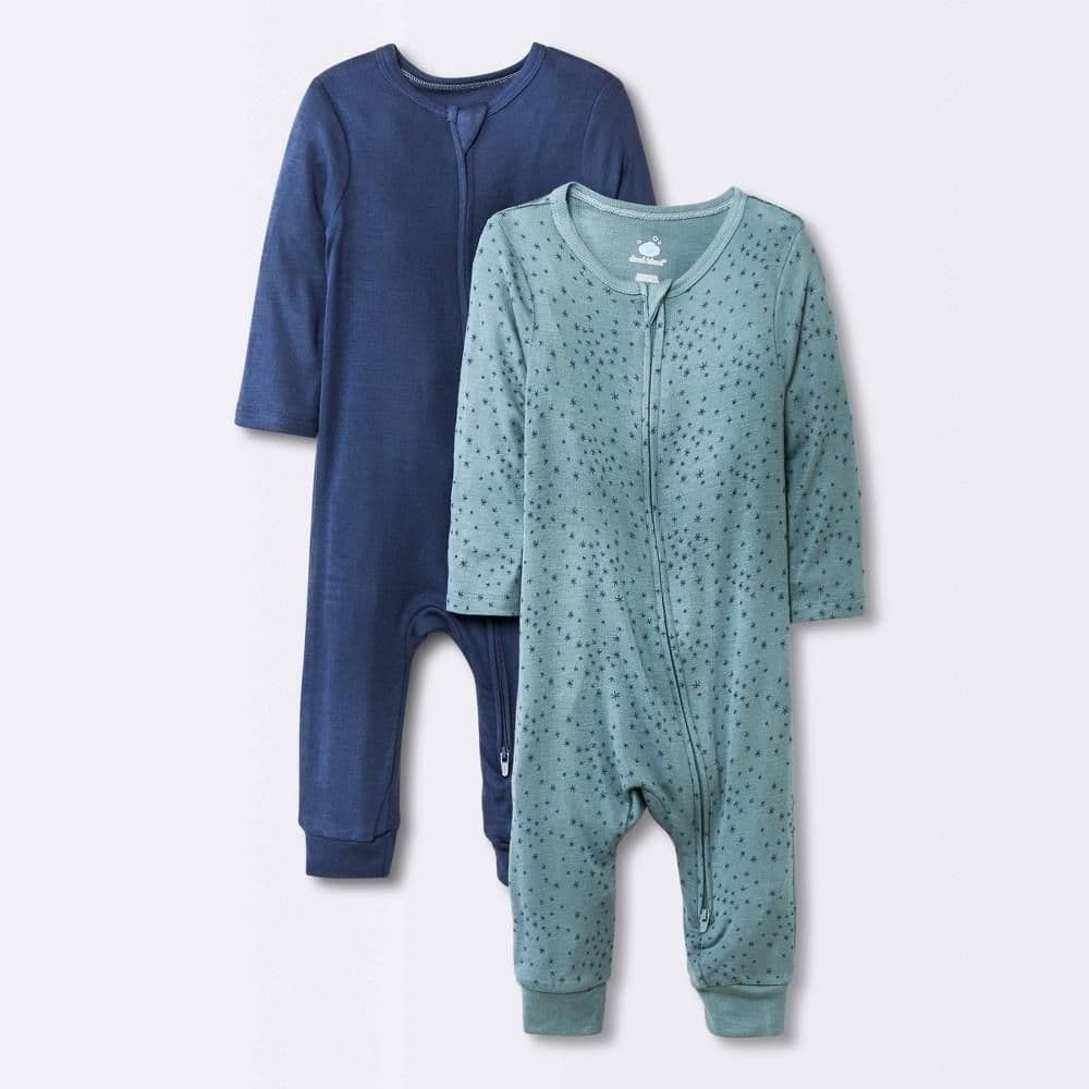 #1291 3-6M Baby Boys' 2pk Stars Modal Blend Romper - Cloud Island Navy Blue - Default
