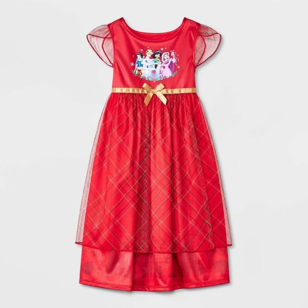 #3011 4T Toddler Girls' Disney Princess Holiday Fantasy Christmas NightGown Pajama - Red - Default