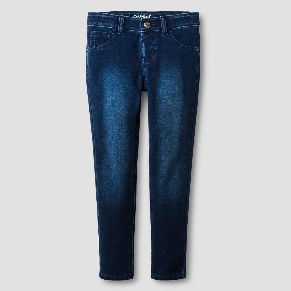 #5020 XS Girls' Mid-Rise Soft Knit Jeggings - Cat & Jack Dark Wash - Default