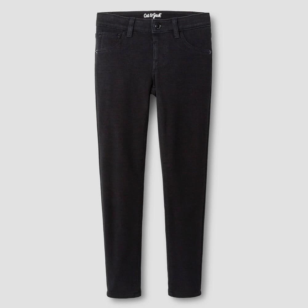 #5587 Large Girls' Mid-Rise Soft Knit Jeggings - Cat & Jack Black - Default