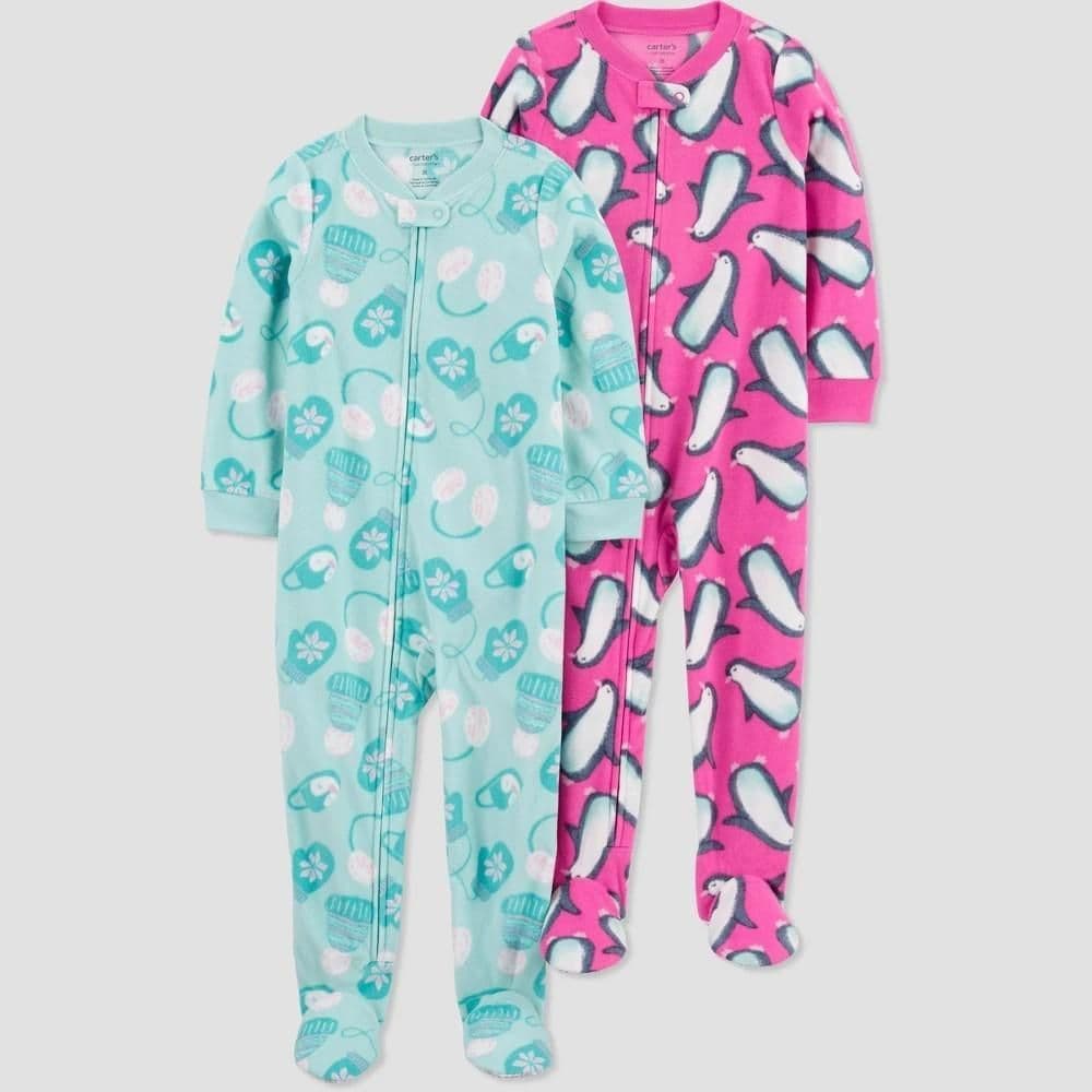 #4048 18M Carter's Just One You 2pk Toddler Girls' Fleece Long Sleeve Winter Footed Pajama - Pink/Mint - Default