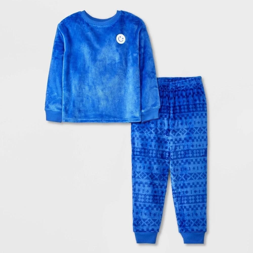 #5058 Small Boys' 2pc 'Smiley Fair Isle' Long Sleeve Cozy Pajama Set - Cat & Jack Blue - Default