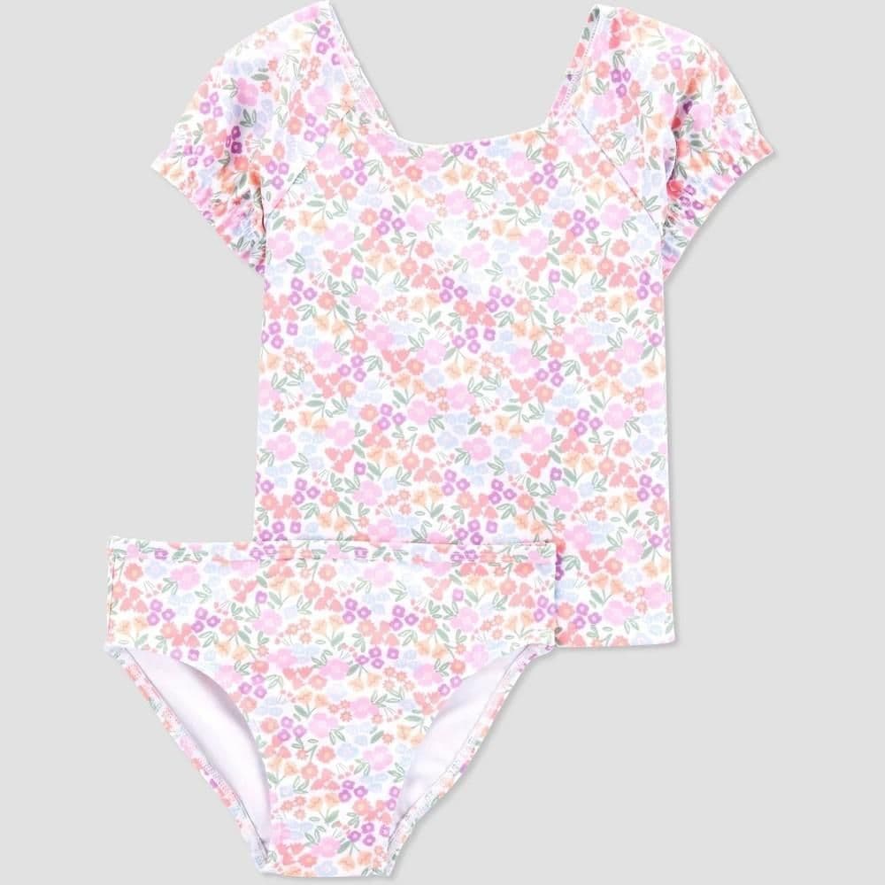 #8813 3T Carter's Just One You Toddler Girls' Ruffle Ditsy Floral Printed Tankini Set - Pink/White - Default