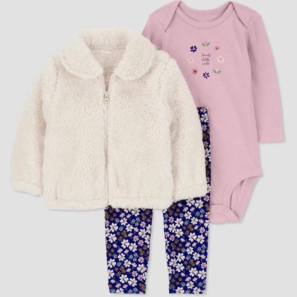 #3697 6M Carter's Just One You Baby Girls' 3pc Floral Jacket & Bottom Set - White - Default