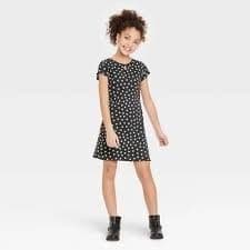 #5149 Small Girls' Keyhole Knit Dress - art class Black Floral - Default