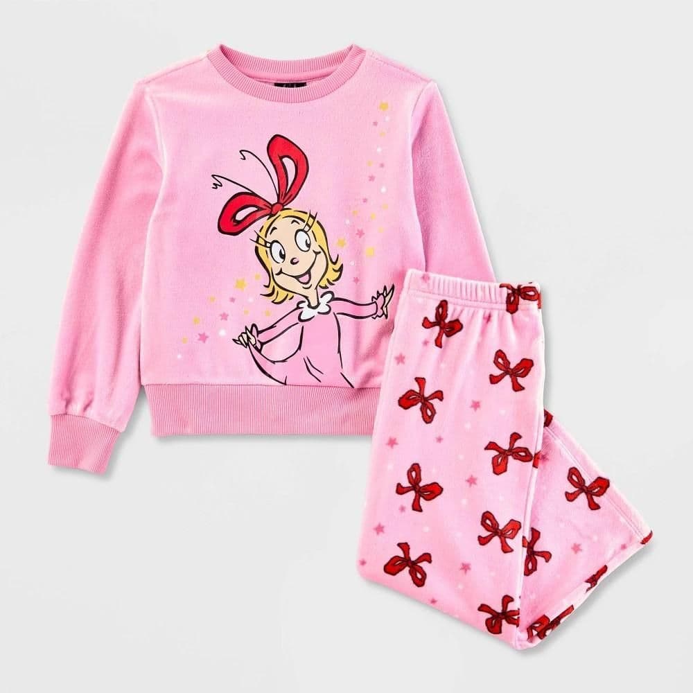 #2228 18M Toddler Girls'The Grinch Christmas Collection Cindy Lou Who 2pc VelourTop & Bottom Set - Pink - Default