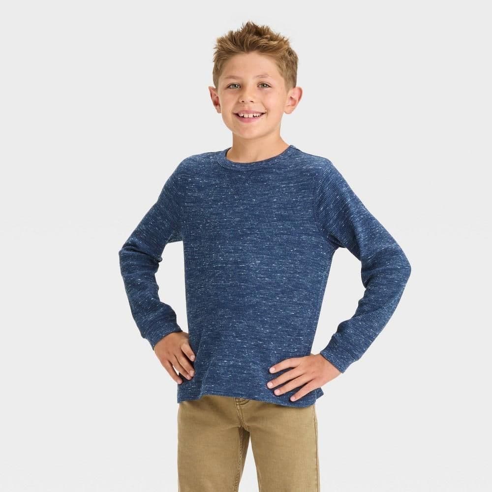 #5484 Large Boys' Long Sleeve Thermal T-Shirt - Cat & Jack Navy Blue - Default