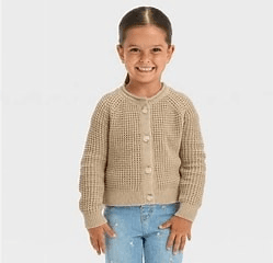 #4728 5T Toddler Girls' Crop Waffle Stitch Cardigan - Cat & Jack Brown - Default