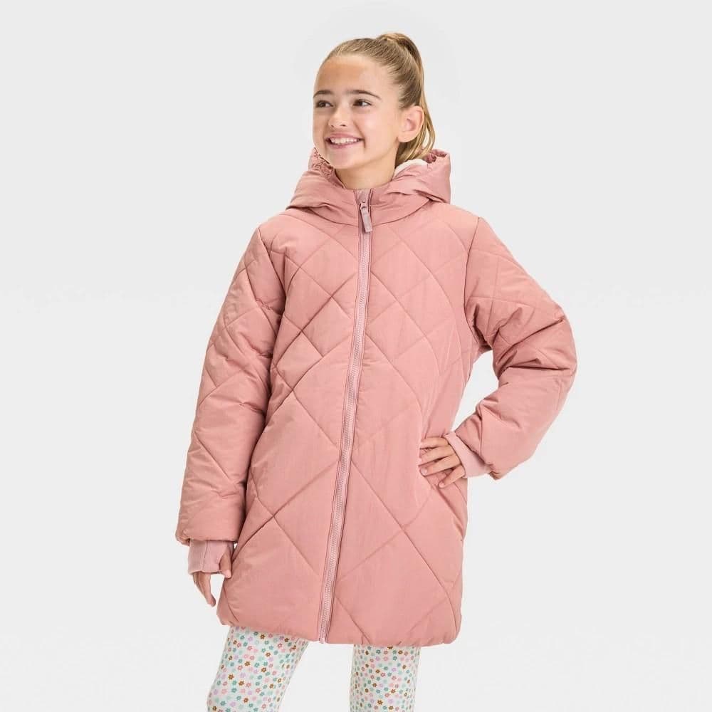#5621 Large Girls' Solid Quilted Jacket - Cat & Jack Dark Pink - Default