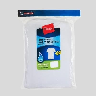 #5633 Large Hanes Boys' 5pk Crew Neck T-Shirt - White - Default - Thumbnail 2