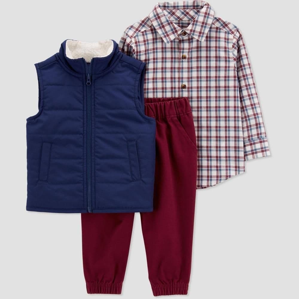 #3673 6M Carter's Just One You Baby Boys' Vest Top & Bottom Set - Navy Blue/Burgundy - Default