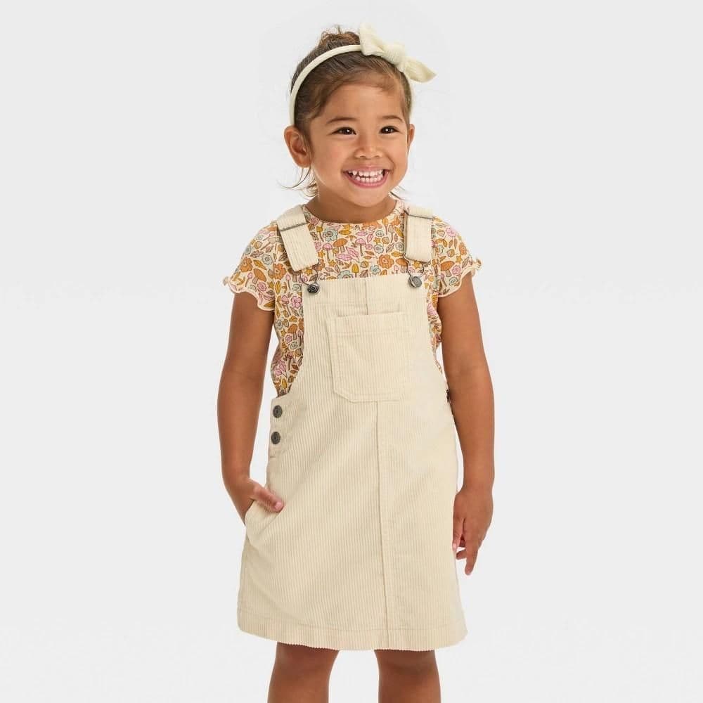 #2996 4T Toddler Girls' Corduroy Skirtall Dress - Cat & Jack Cream - Default
