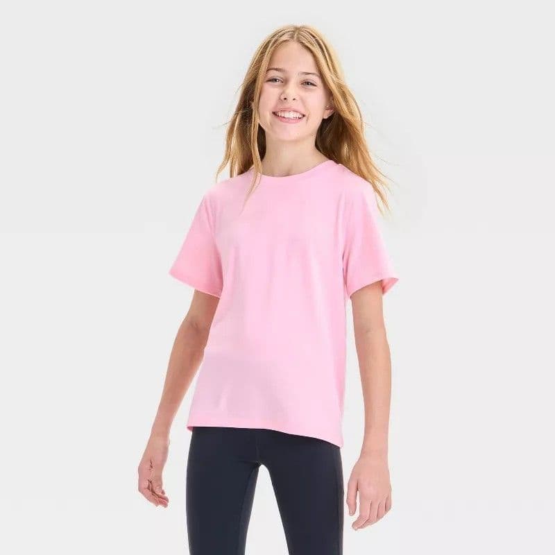 #5609 Large Girls' Short Sleeve Gym T-Shirt - All In Motion Pink - Default