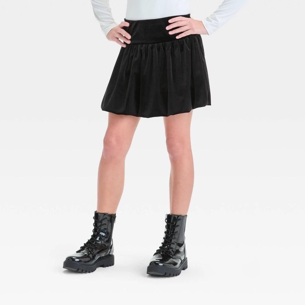 #5825 XXL Girls' Velour Bubble Skirt - art class Black - Default