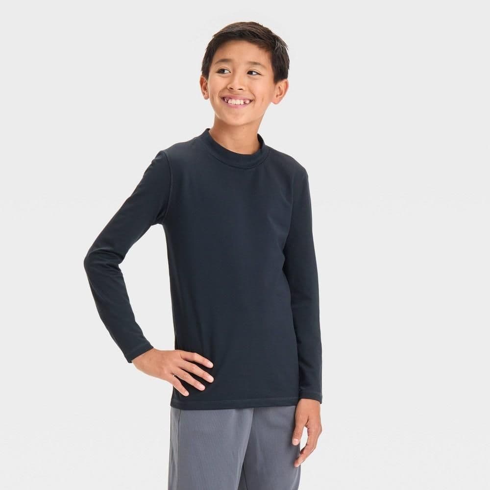 #5478 Large Boys' Long Sleeve Fitted Performance Mock Neck T-Shirt - All In Motion Black - Default