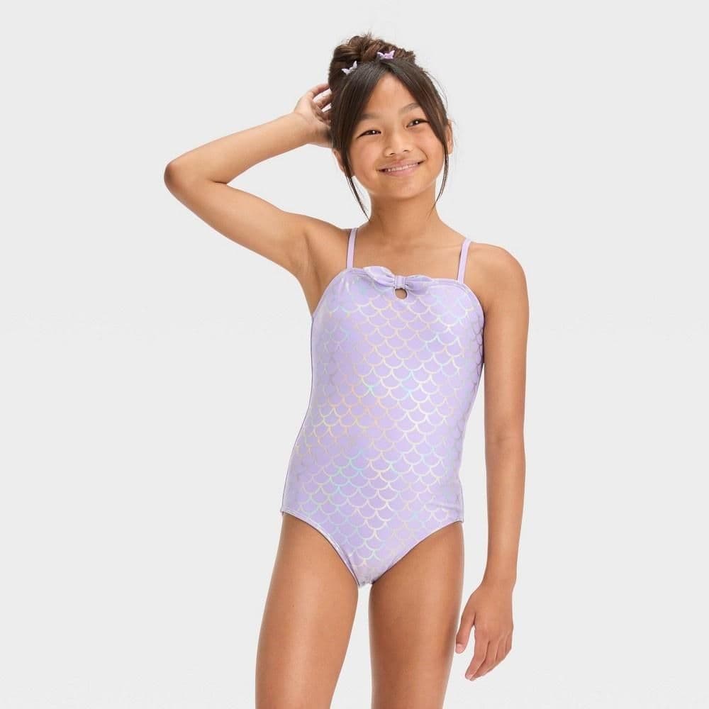 #5018 XS Girls' Mermaid Printed One Piece Swimsuit - Cat & Jack Lavender - Default