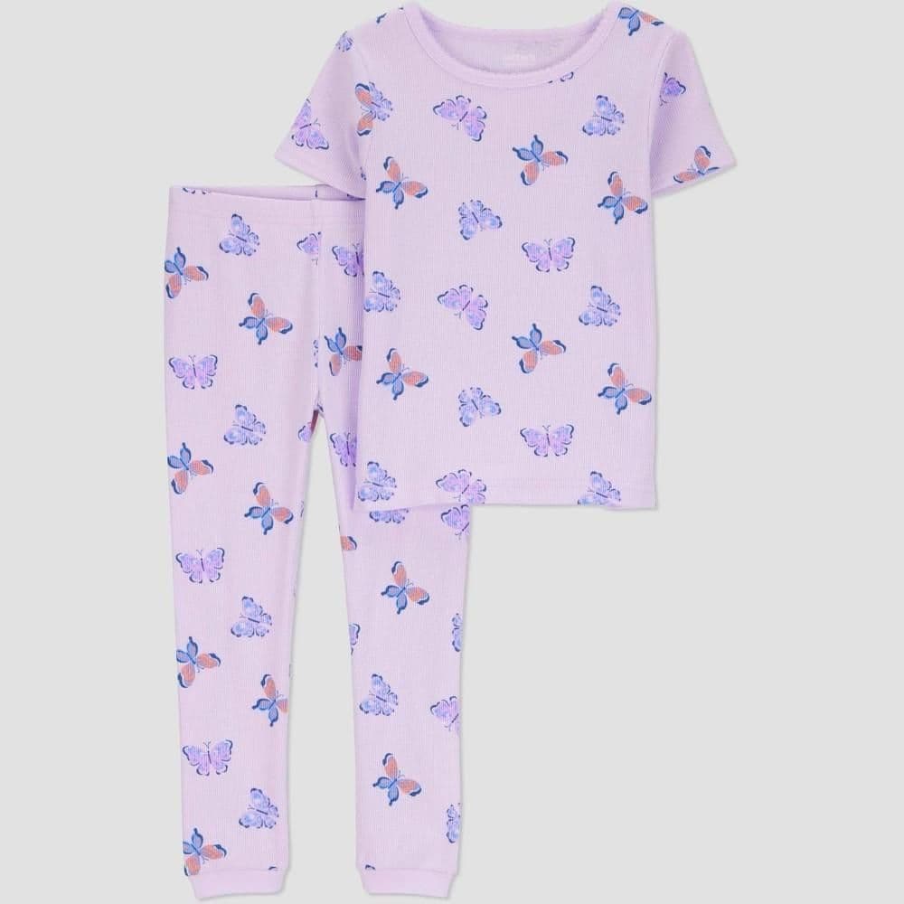 #8948 4T Carter's Just One You Toddler Girls' 2pc Short Sleeve Butterfly Snug Fit Pajama Set - Purple - Default