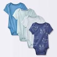 #0094 Newborn Baby Boys' 4pk Animals Short Sleeve Cotton Bodysuit - Cloud Island Blue - Default