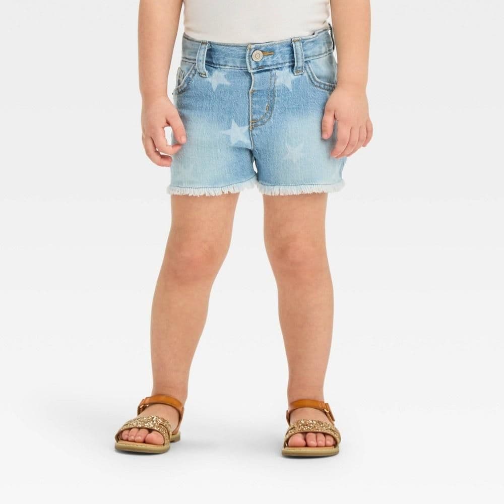 #2691 3T Toddler Girls' Americana Star Jean Shorts - Cat & Jack Light Wash - Default